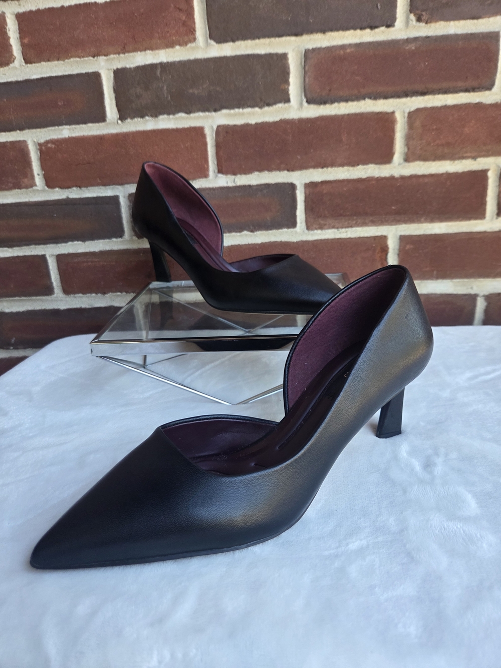 Franco Sarto Black Leather D’Orsay Pointed Toe Pumps Heels Women 7.5W